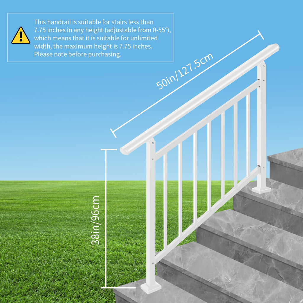 4-Step White Metal Handrail for Outdoor Steps