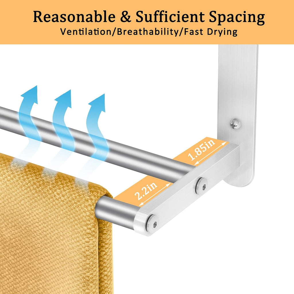 3 Tier Towel Racks Wall Mounted, 24 inch Bathroom Shelf with Towel Bar, Brushed Nickel Shelves for Towels, Stainless