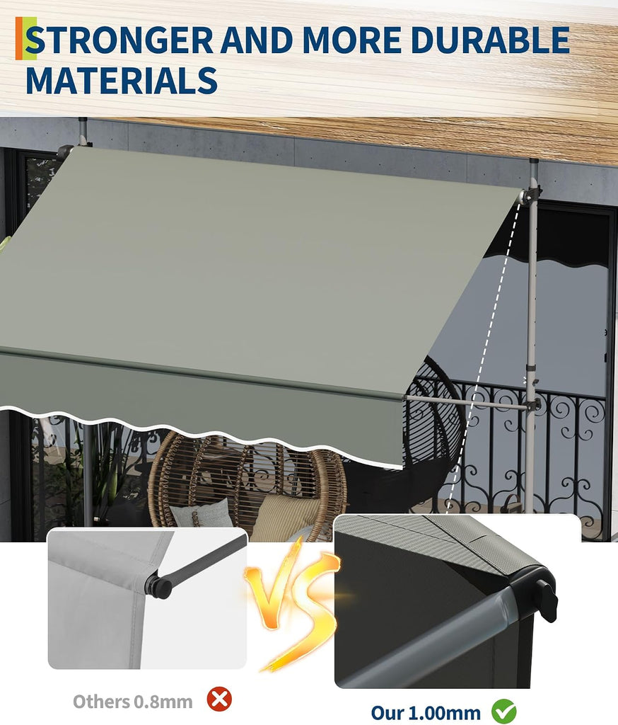 118'' Manual Retractable Awning , Angle & Height Adjustable Sunsetter Retractable Awning, Exterior Outdoor Sunshade