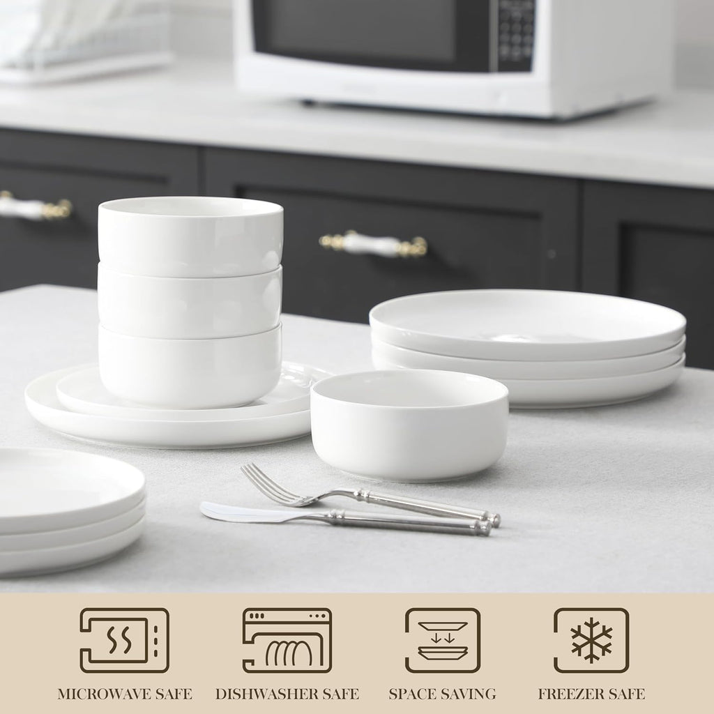 Plates and Bowls Sets, 12 Pieces Porcelain Dinnerware Sets Dishware Sets Chip Resistant Ceramic Dish Set Dining Dinner