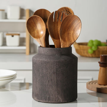Farmhouse Ceramic Farmhouse Kitchen Utensil Holder for Countertop, Rustic Cooking Utensil Holder Crock Fit Counter.