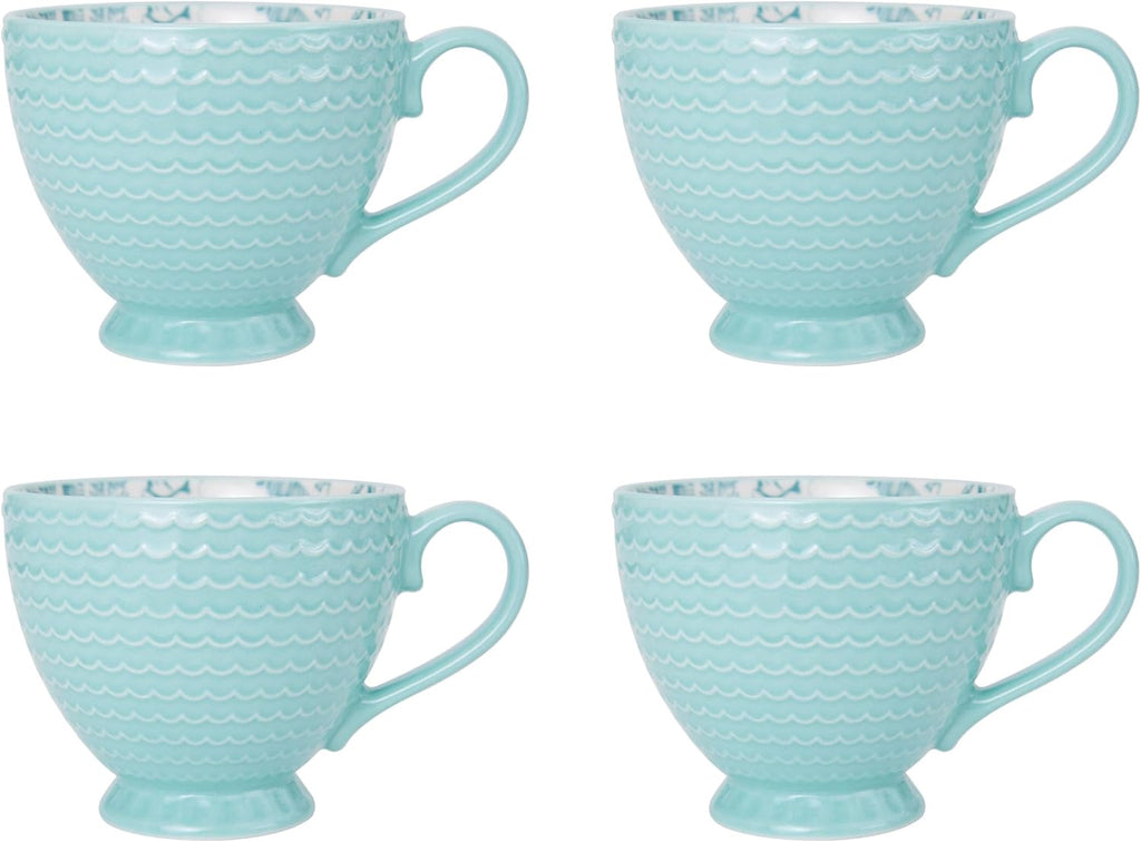 Venice 16-Piece Stoneware Dinnerware Set, Service for 4, Aqua and White Color Combination, Durable and Chip Resistant