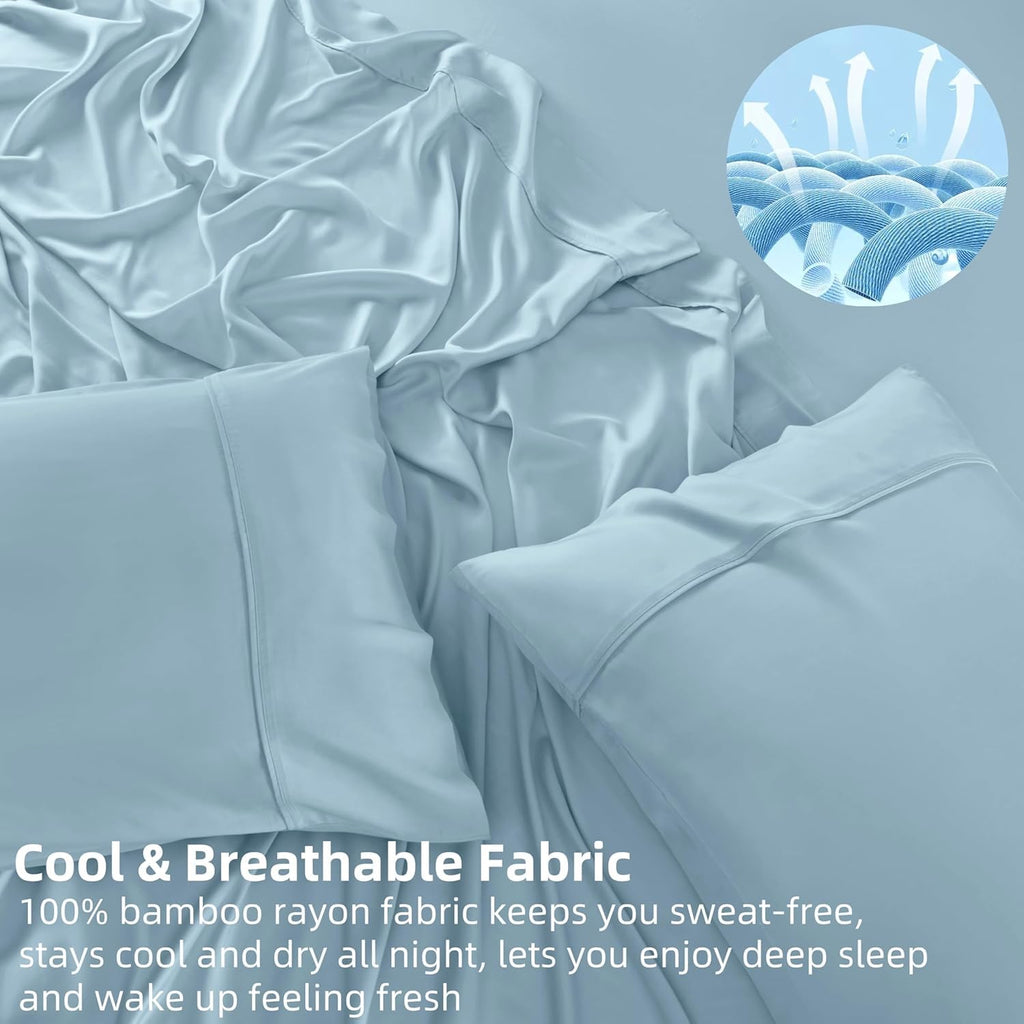 Split King Bamboo Rayon Sheets, Soft Cooling Sheets Stay in Place