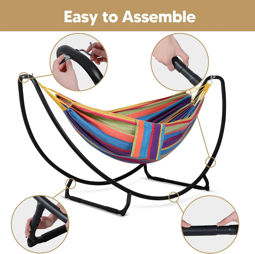 Portable Space Saving Hammock with Stand, Two Person Hammock with Stand Included, Patent Pending, Rainbow