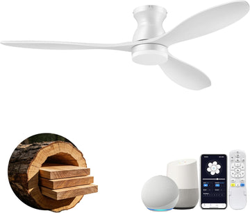 52" Wood Ceiling Fans with Lights Remote,Smart Control via Wifi Alexa APP,Quiet DC Motor