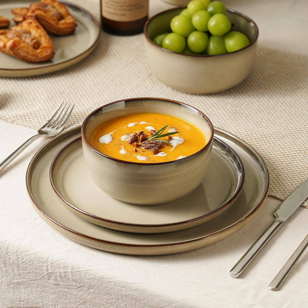 Stoneware Dinnerware Sets for 6, Reactive Glaze, Beige