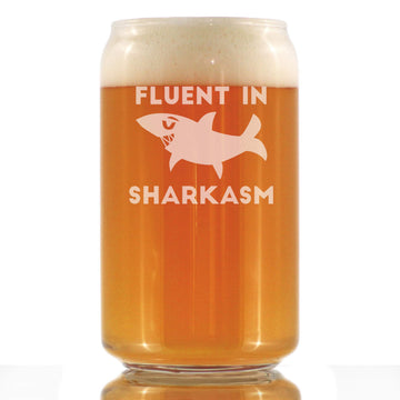 Fluent in Sharkasm Can Shaped Pint Glass for Shark Gifts - 16 oz