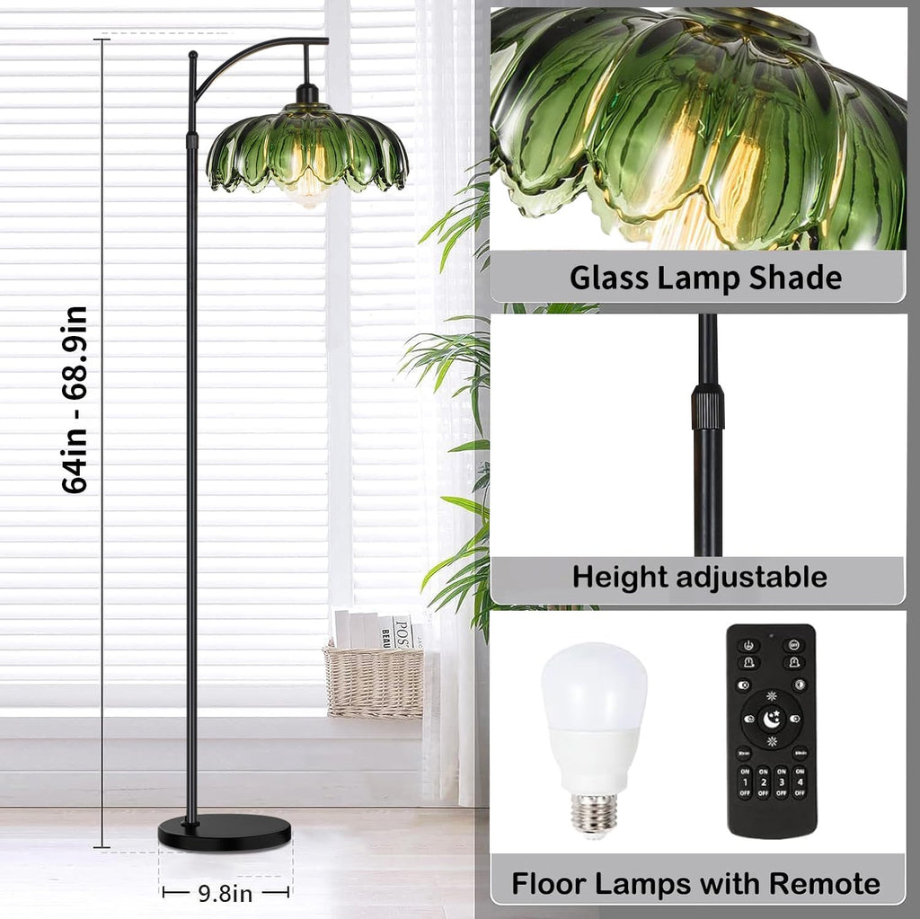 Glass Floor Lamp,Gold Dimmable Standing Lamp with Remote