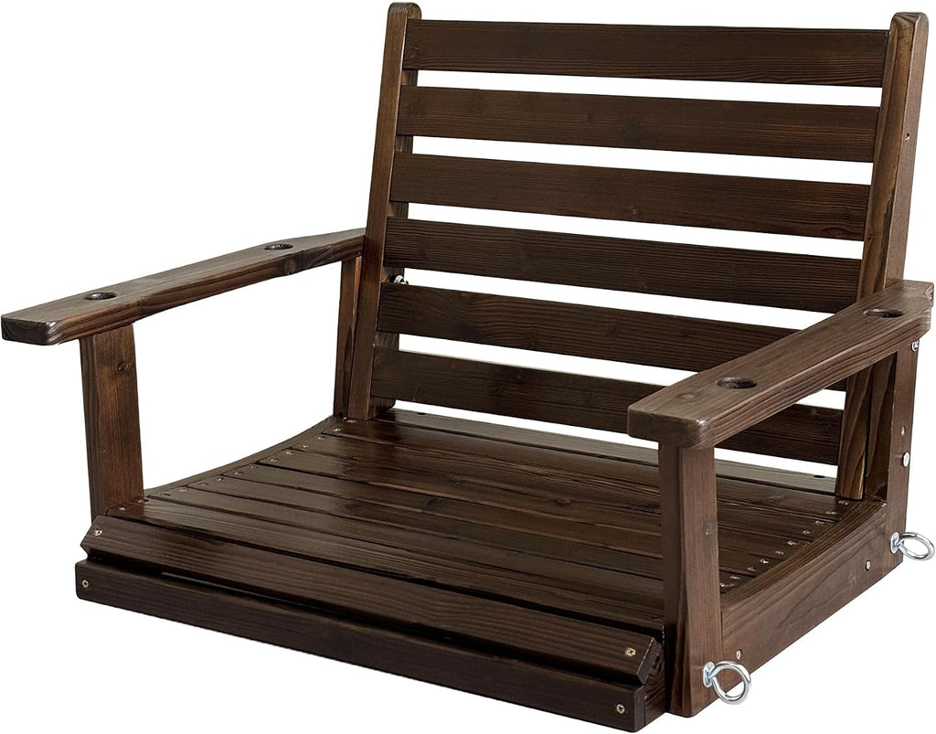 Wooden Porch Swing, Ergonomic Seat, Bench Swing with Hanging Chains and 7mm Springs, Heavy Duty 880 LBS, for Outdoor