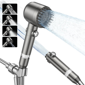 Filtered Shower Head with Handheld,High Pressure Shower Head 4 Spray Modes,ShowerHead with ON/OFF Switch for Pets,Built-in Power Wash to Clean Tub,Shower Heads Combo with Stainless Steel Hose
