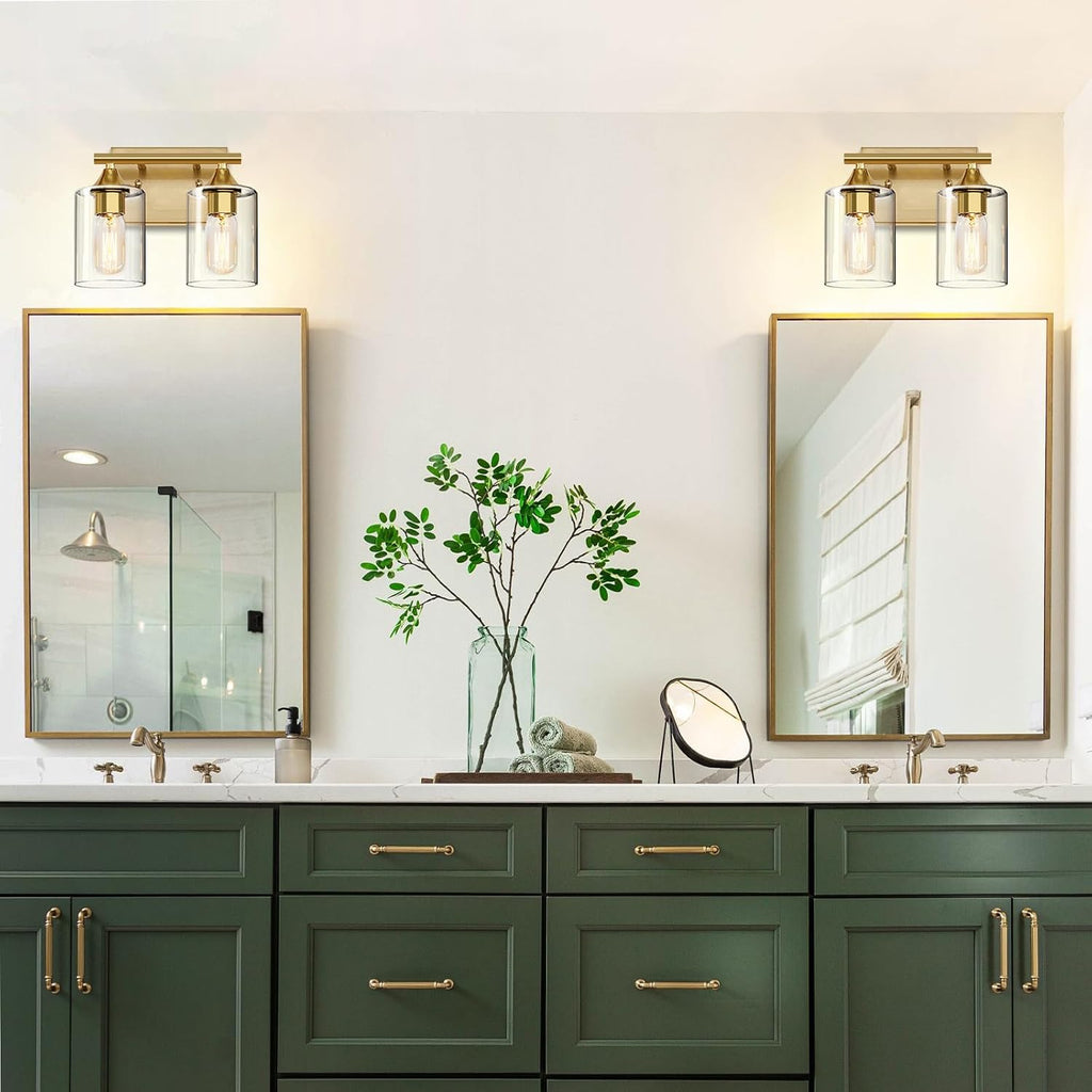 Gold Vanity Lights ,2-Light Bathroom Light Fixtures,Brushed Brass Gold Wall Sconce Lighting,Modern Wall Lamp for