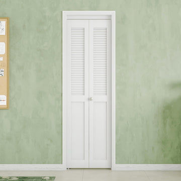 Bifold Door for 24" x 80" Opening, Half Louvered Folding Door with Hardware Kit, MDF Surface, Easy Installation