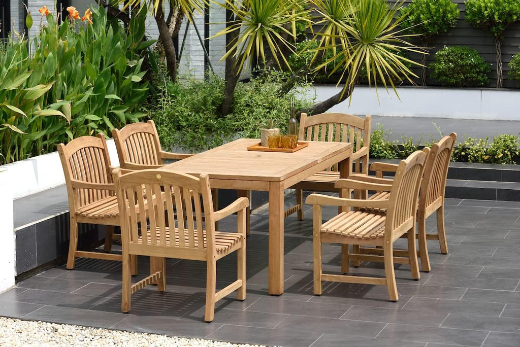 Pennsylvania 7-Piece Outdoor Rectangular Dining Table Set | Certified Teak | Ideal for Patio and Indoors