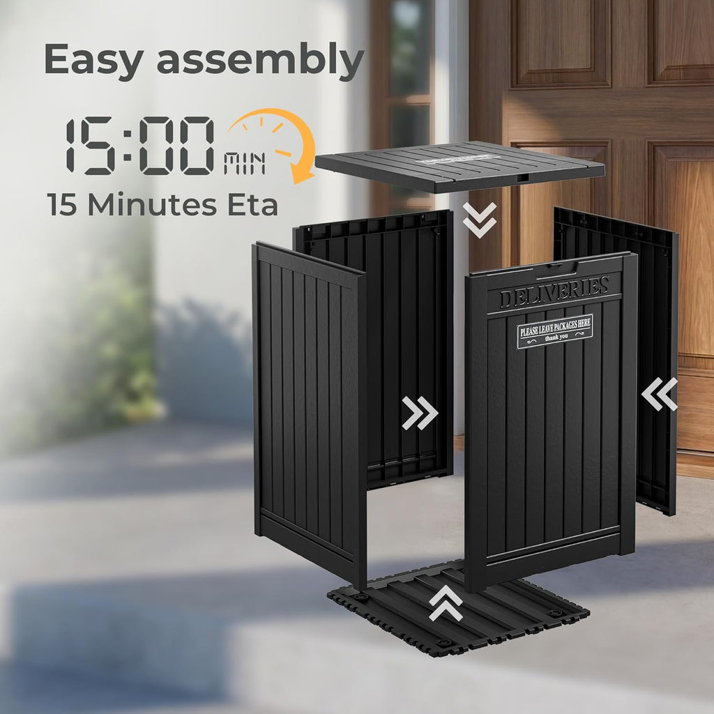 Package Delivery Box With Sign, Lockable Outdoor Storage Box Waterproof Deck Box