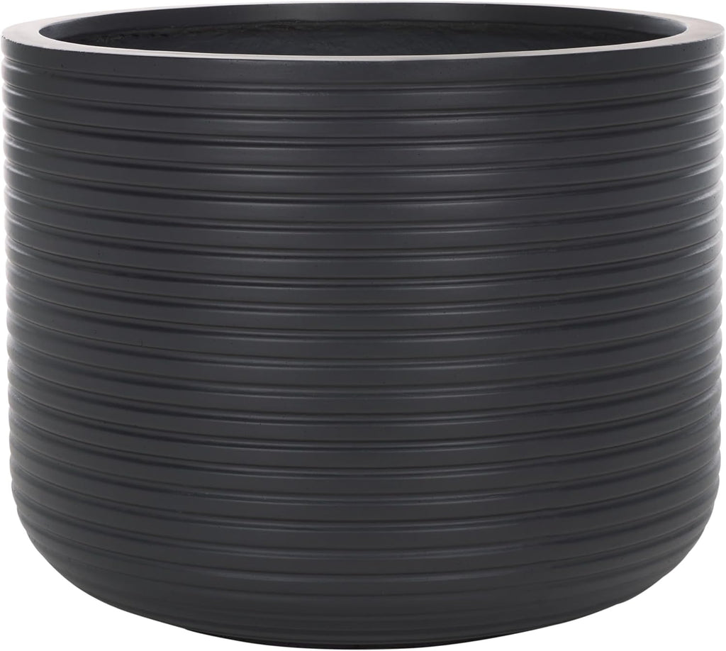 Outdoor - Nardo Black Cement Ficonstone Planter Pot with Drainage Hole, Frost Resistant Garden Planter , Deck