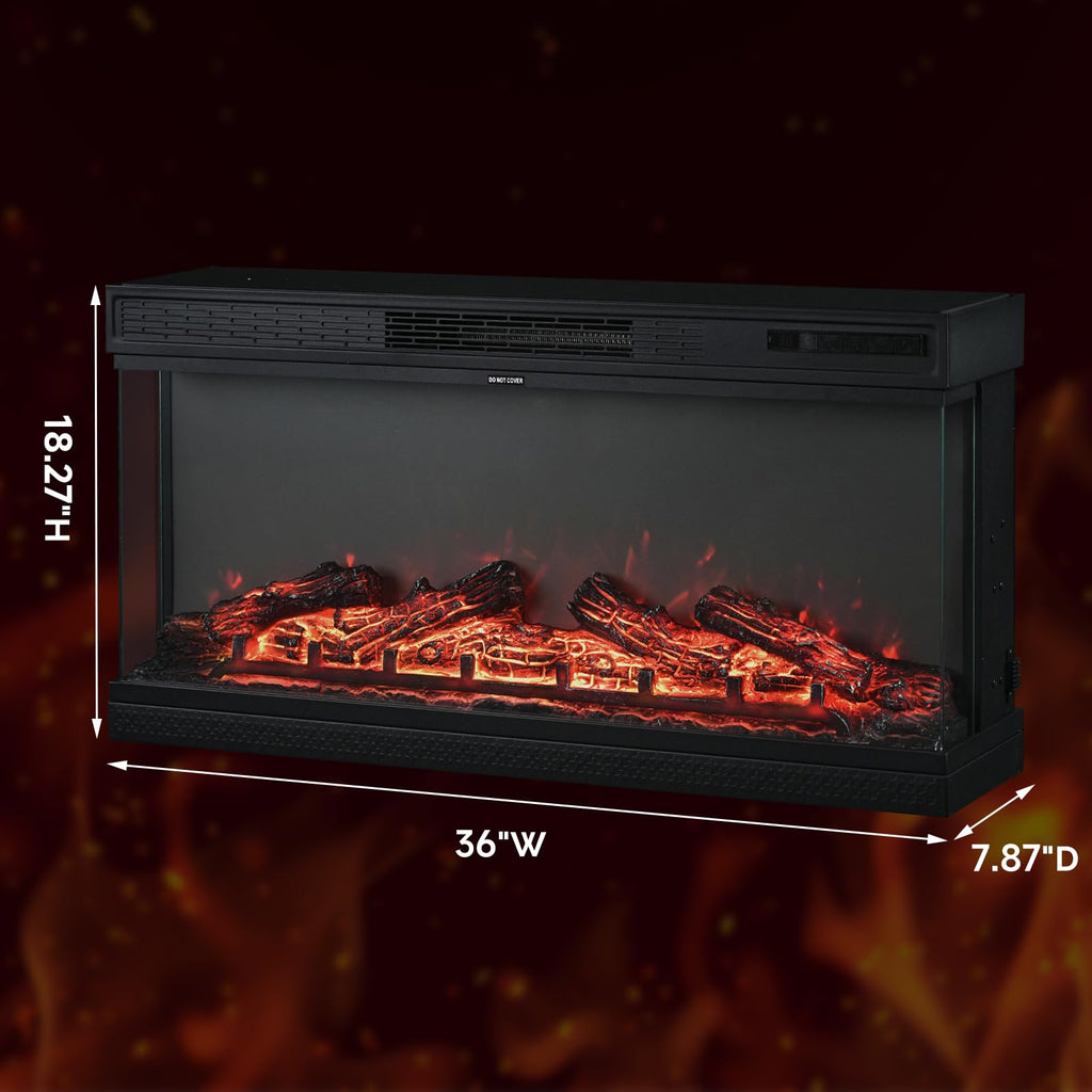 36 inch Electric Fireplace, Modern 3-Sided Electric Fireplace Insert, Recessed Fireplaces with 12 Adjustable Flame, 5