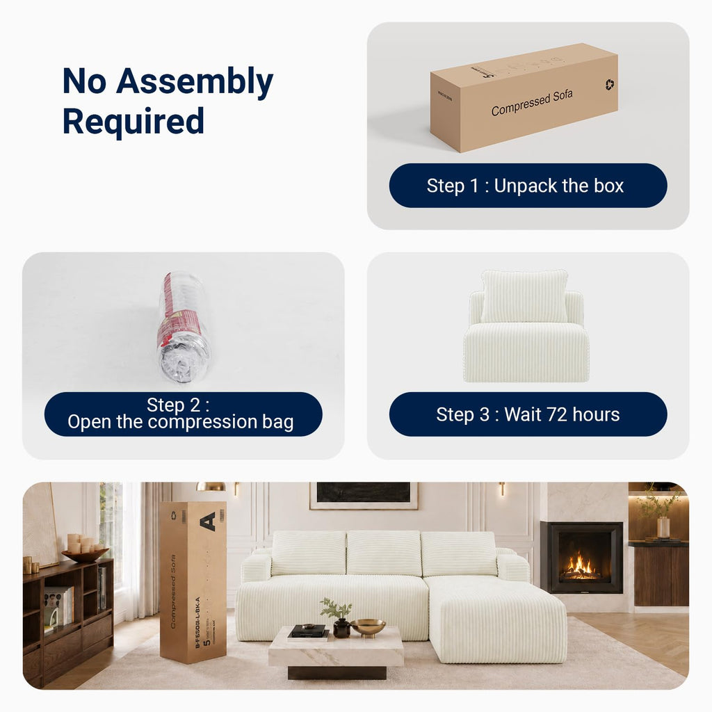 Modular Sectional Sofa, Boneless Couches with Individually Wrapped Coil Support, No Assembly Required, Corduroy