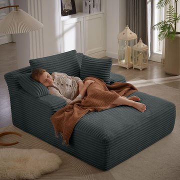 50 Inch Chaise Lounge Chair Indoor, Oversized Corduroy Upholstered Boneless Sofa Bed, Deep Seat Sleeper Couch Reading