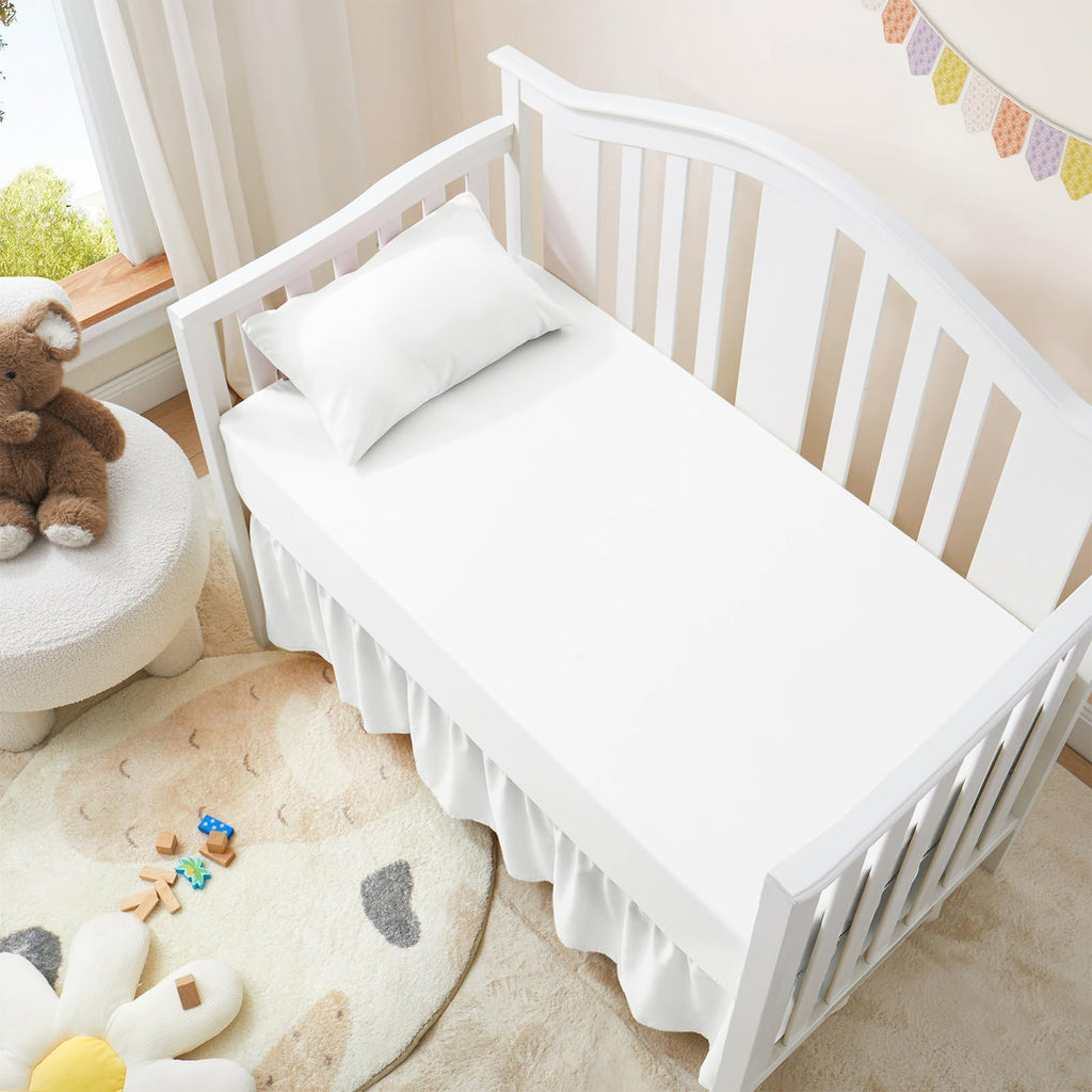 2 Pack Crib Skirt & Crib Bed Sheet Set, White