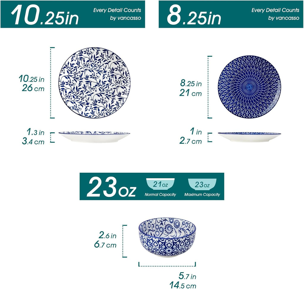 SELENE Plates and Bowls Set for 4, 12 Pieces Dinnerware Sets, Mircowave and Dishwasher Safe Dishes Set