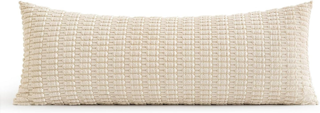 Pack of 1 Cream White Long Body Lumbar Decorative Throw Pillow Cover 14x36 Inch