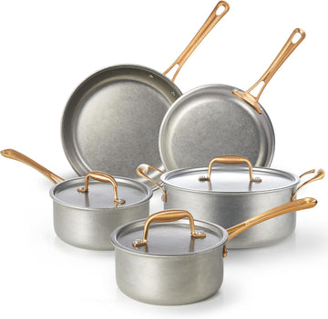 Pots and Pans Set 8 Pcs, Vintage Stainless Steel Cookware Set | Non-Toxic, PFOA/PFOS/PTFE Free, Kitchen Cooking Set