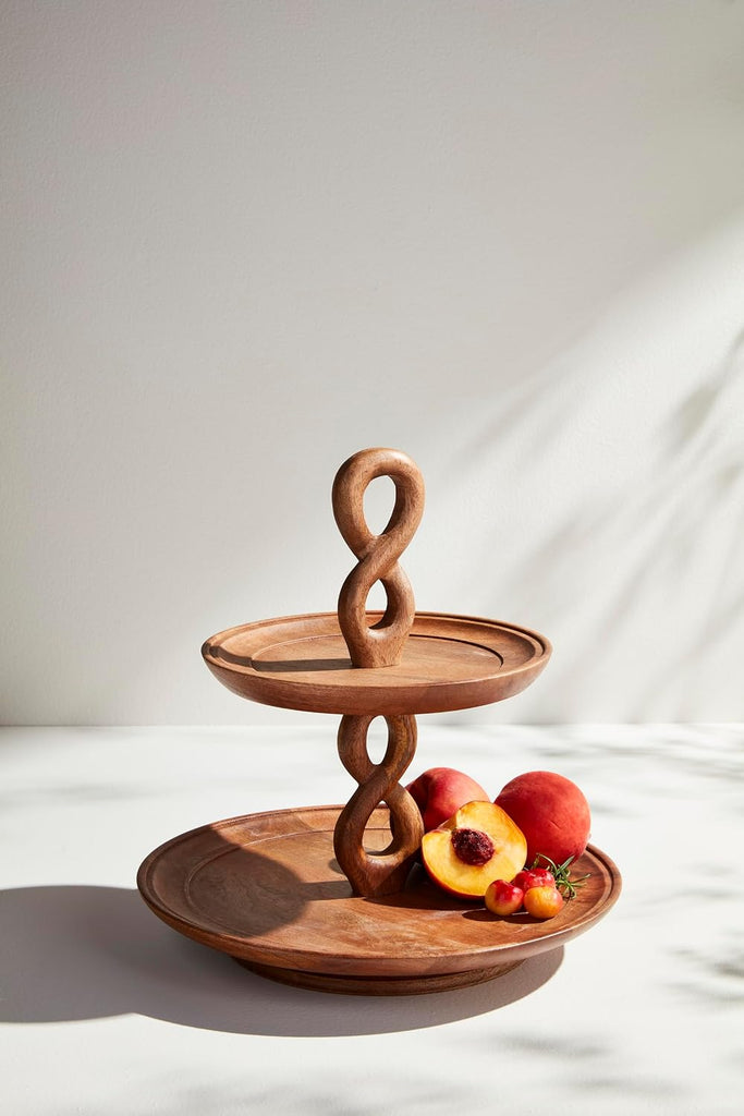 X 14" Dia Twisted Handle Tiered Server, Brown