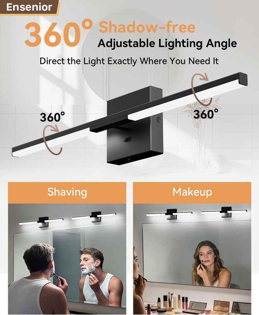 Modern Bathroom Vanity Light 24 inch, Built-in Dimmer, 14W Dimmable 5CCT Led Bath Lights, Black Bar Vanity Light