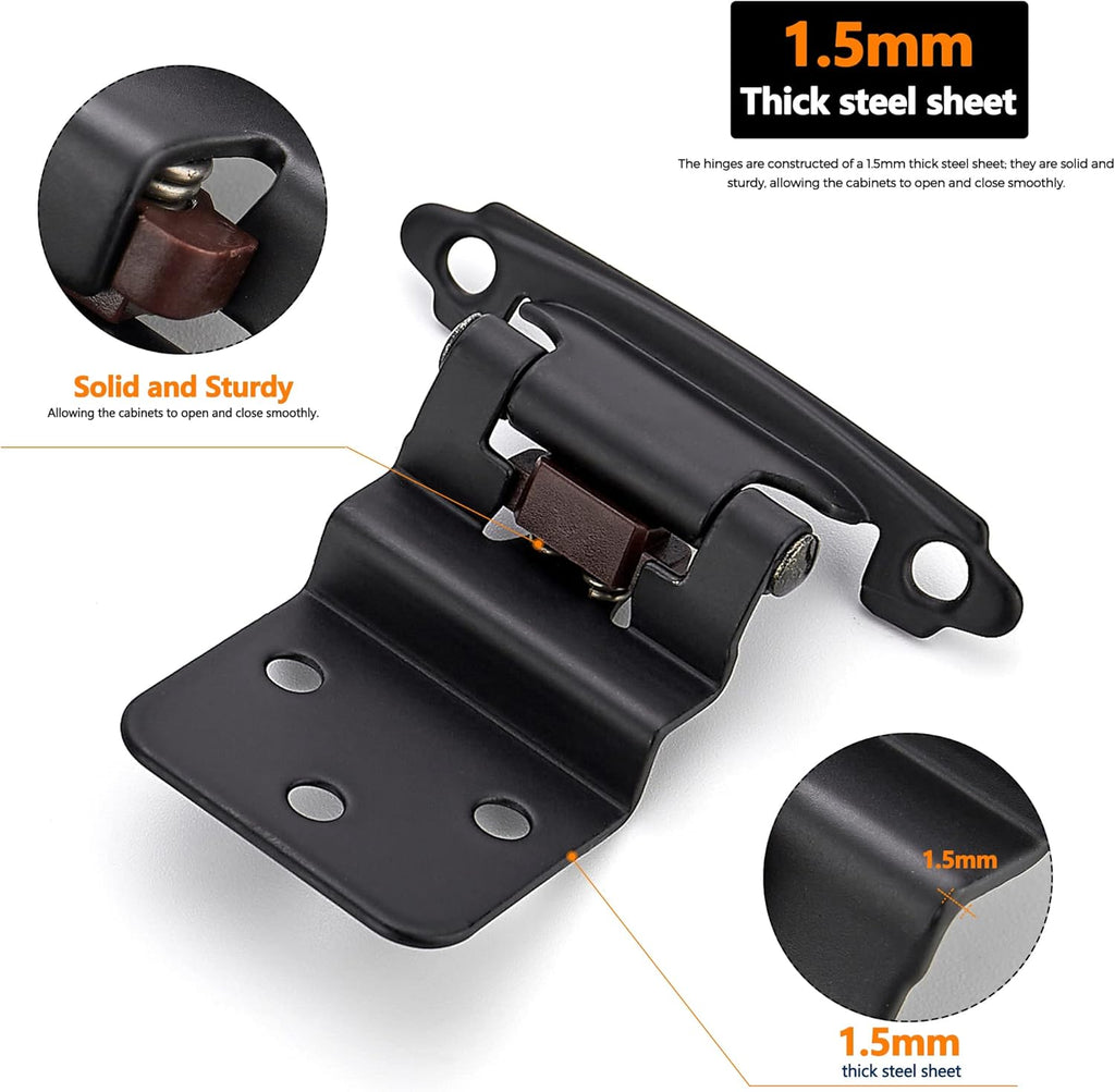 60 Packs (30 Pairs) 3/8" Inset Matte Black Cabinet Hinge, Self Closing Hinges /Furniture Cabinets & Doors. Decorative