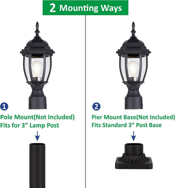 Outdoor Post Lighting Fixture Pole Lantern, 16'' Waterproof Aluminum Post Lamp with Clear Glass, E26 Socket