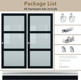 72x80 Sliding Closet Door, 3-Panels Preassembled Frosted Glass Door Panel with Hardware Kits & Match