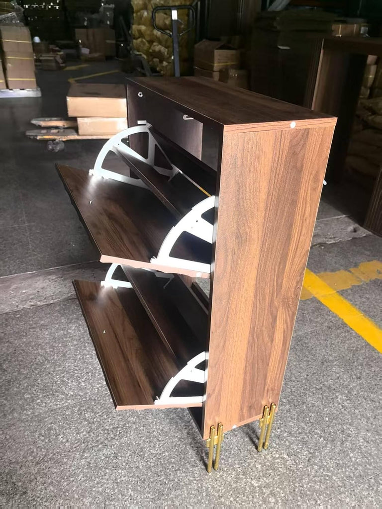 23.6 Inch Shoe Cabinet Storage Furniture: Mid-Century Modern Freestanding Organizer with Adjustable Shelves &
