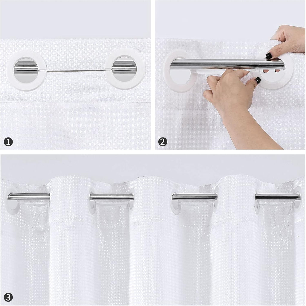 No Hooks Need White Shower Curtain Liner Set, Modern Weave Fabric Shower Curtains with Snap-in Liner for Luxury Hotel