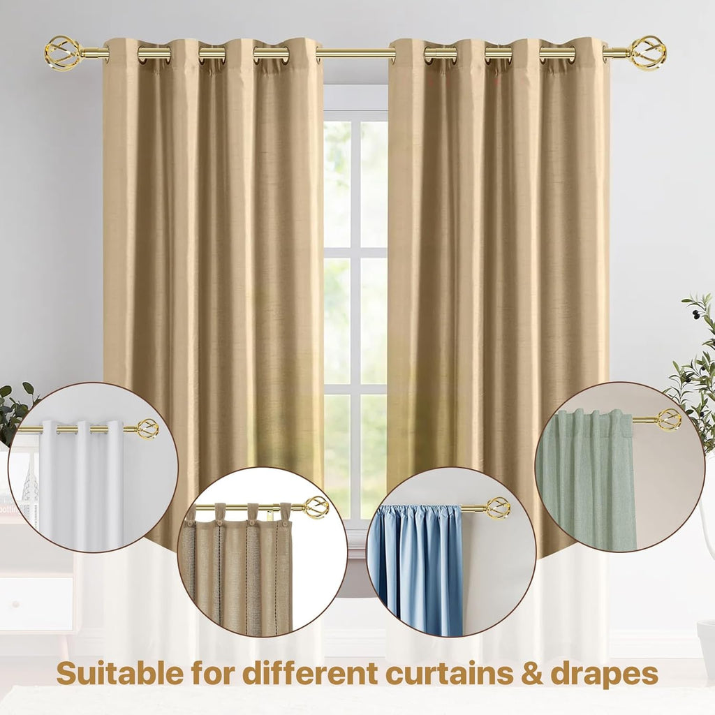 Gold Curtain Rods for Windows 32-50 inch with Twisted Cage Finials, Adjustable Curtain Rod Set with Brackets, Heavy