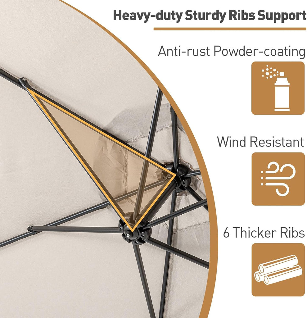 Offset Patio Umbrella, Cantilever Hanging Outdoor Umbrella w/360-degree Rotation, Handy Crank, UV/Waterproof Canopy - Wh