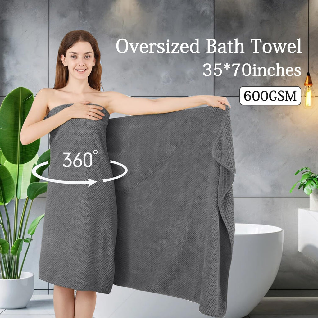 Gray Bath Towels Set 35x70 Inches - Luxury 600 GSM Oversized Bath Sheet Towel,Extra Large Microfiber - Quick