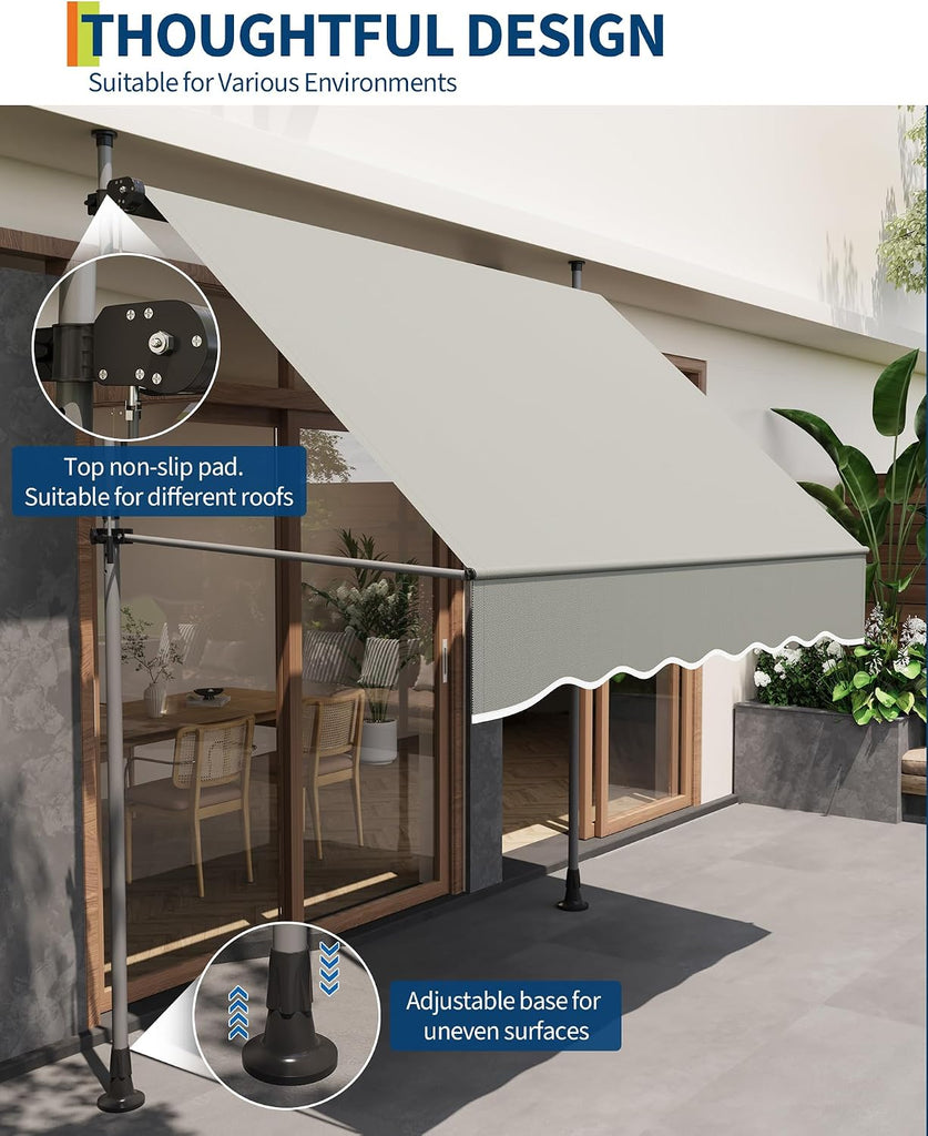 118'' Manual Retractable Awning , Angle & Height Adjustable Sunsetter Retractable Awning, Exterior Outdoor Sunshade