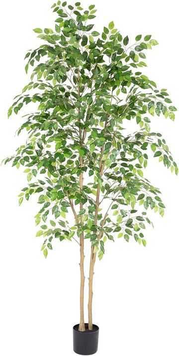 Tall UV Resistant Ficus Tree Artificial,6ft(72in) Faux Ficus Tree with Realistic Smooth and Shiny Leaves, Fake Trees
