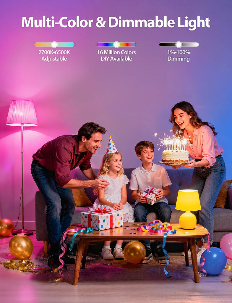 Smart Light Bulbs, Color Changing Light Bulb, Work with Alexa & Google Assistant, RGBWW A19 LED Light Bulbs Dimmable