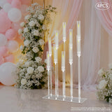 Set of 4 Acrylic Candle Holders with 10 Arms, Clear Modern Rectangular Base Candelabra Centerpiece, Party