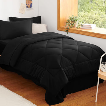 Twin Comforter Set Black - 5 Pieces Complete Bedding Set - Set of 5