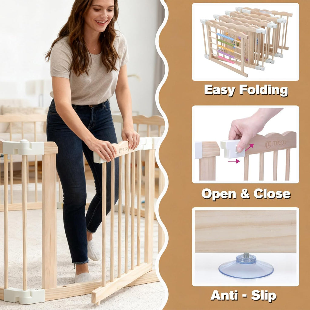 Foldable Wooden Baby Playpen, Adjustable Play Yard, 57x57x25in - Set of 2