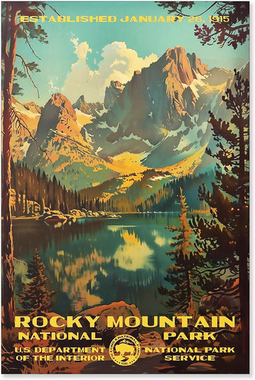 Retro Rocky Mountain National Park Poster Colorado Forest Mountains Canvas Wall Art Hiking Adventure Travel Scenery