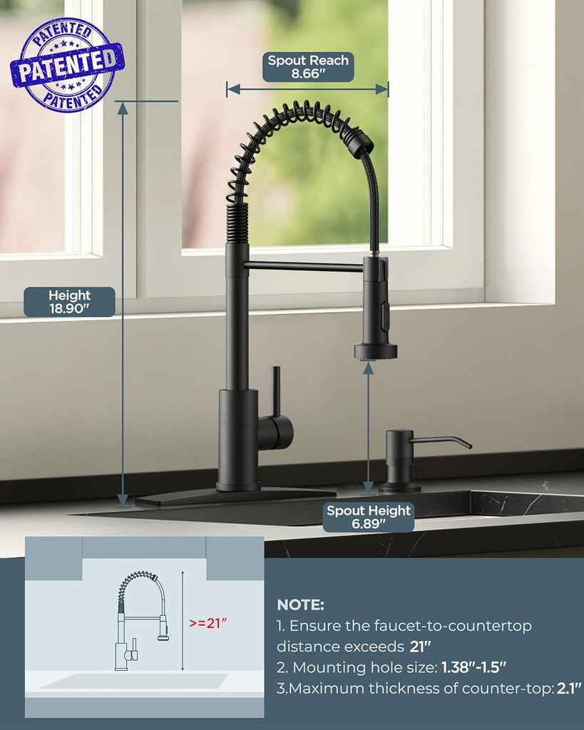 Black Kitchen Faucet with Pull Down Sprayer