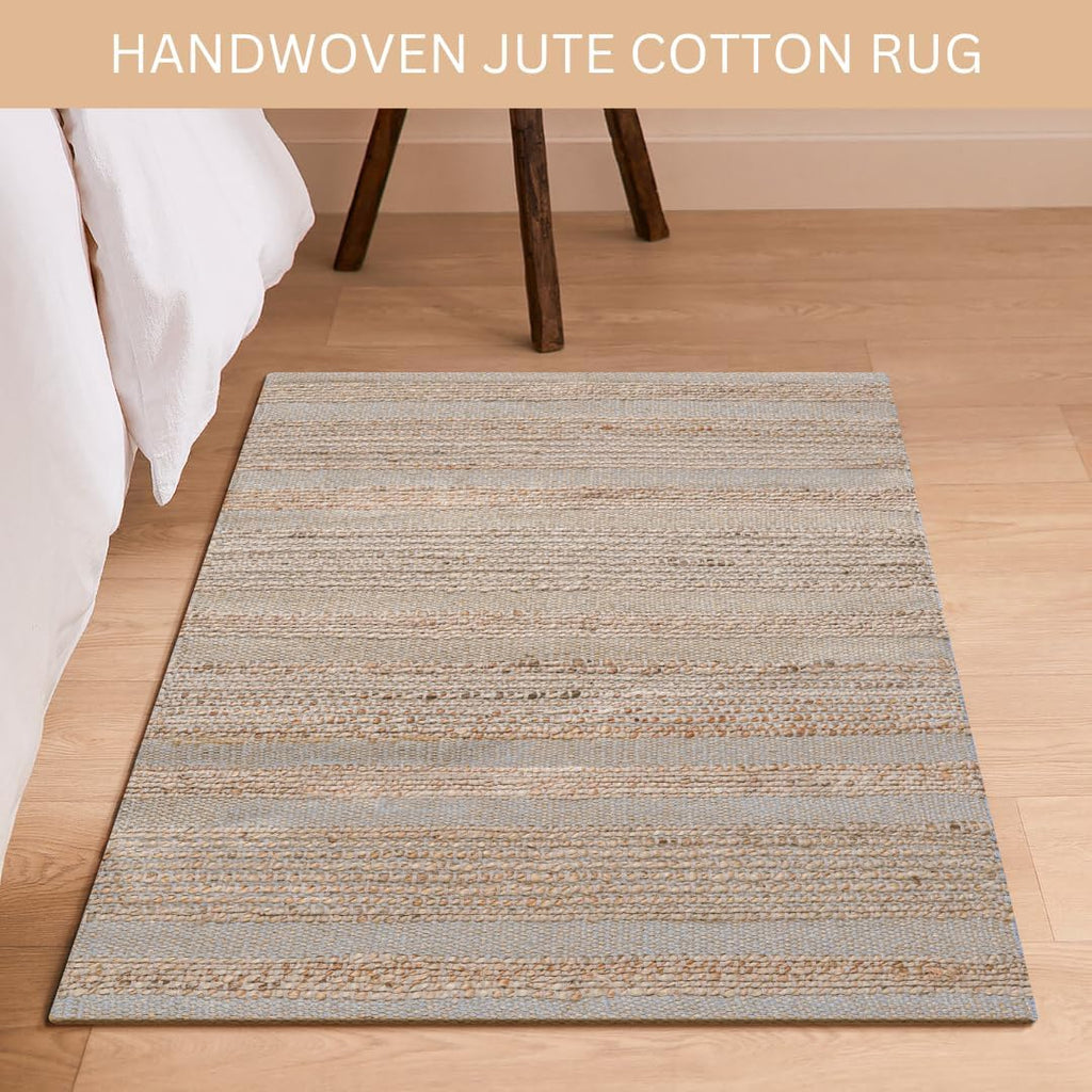Area Rug Farmhouse 2x3 Feet - Hand Woven Jute Cotton Rug Bohemian Rustic Vintage - Non Slip Floor Rug Living Room