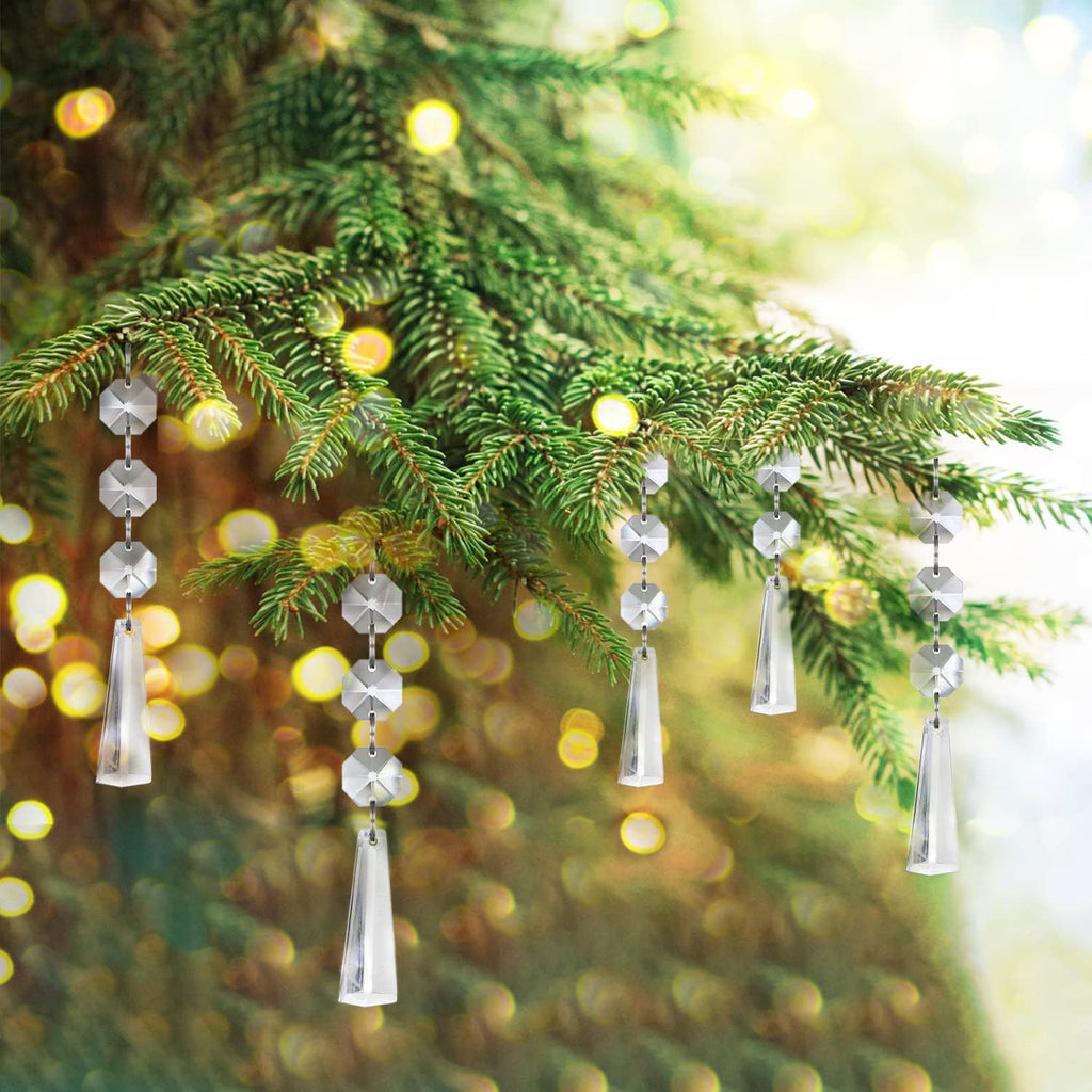 30pk Crystal Drop Ornaments Clear Plastic Hanging Crystals Decorations Centerpieces Chandeliers Garland