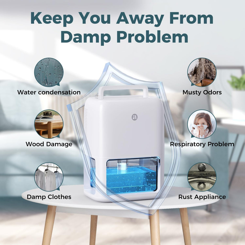 60 OZ Dehumidifiers for Home, Dual-Semiconductor Quiet Dehumidifier with Timer Sleep Mode Auto