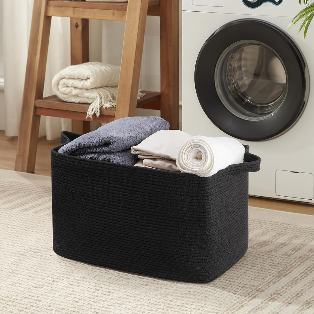 95L Extra Large Blanket Basket, 24" x 16.9" x 14.2" Woven Storage Basket , Rectangle Nursery Blanket Storage for