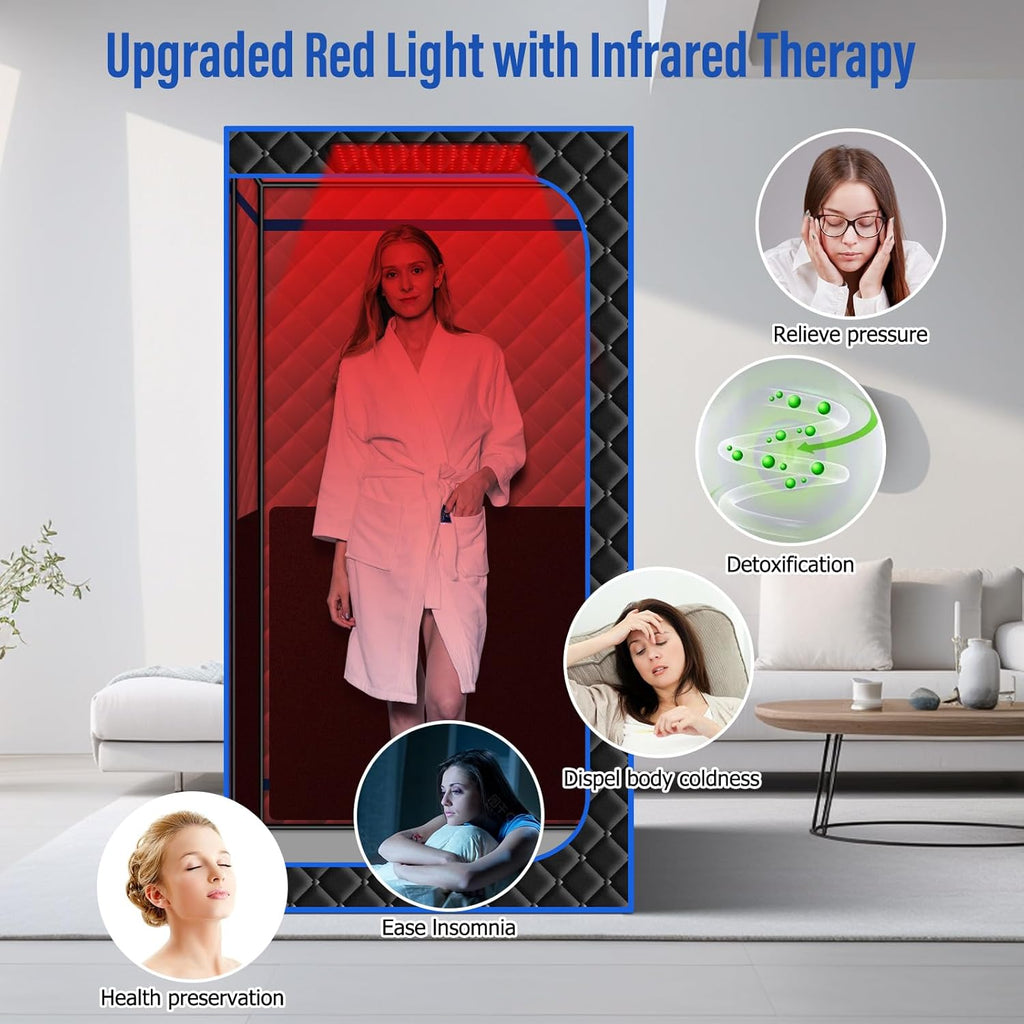 Portable Full Size Infrared Sauna for Home| One Person Spa Tent with Red Light| Personal Indoor Saunas with 660nm Red