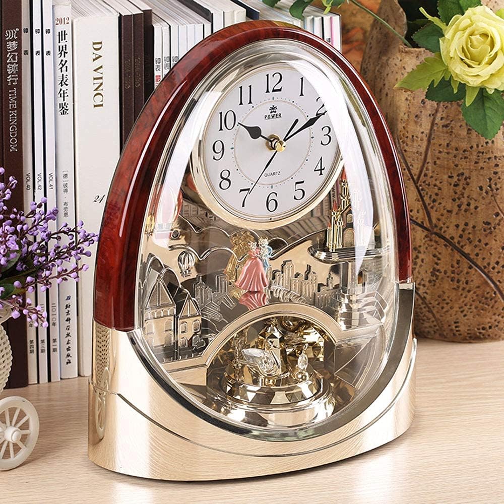 Table Clock,Desk Clock, Crystal Bells Musical Motion Rotating Pendulum Mantel Clock,for Home, Hotel, Library or Church Decor,Great Gift...
